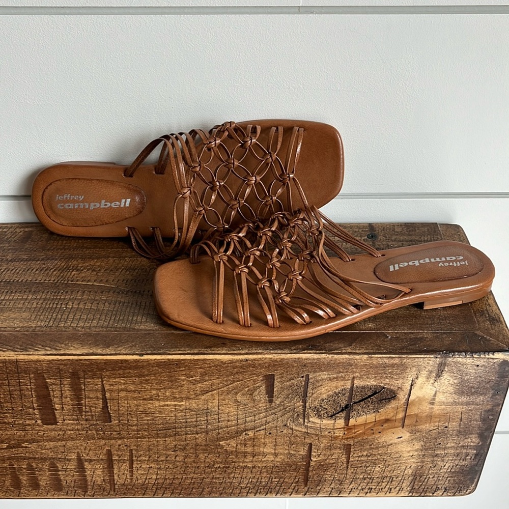 Jeffrey Campbell Brown Slip-On Sandals with Woven Design